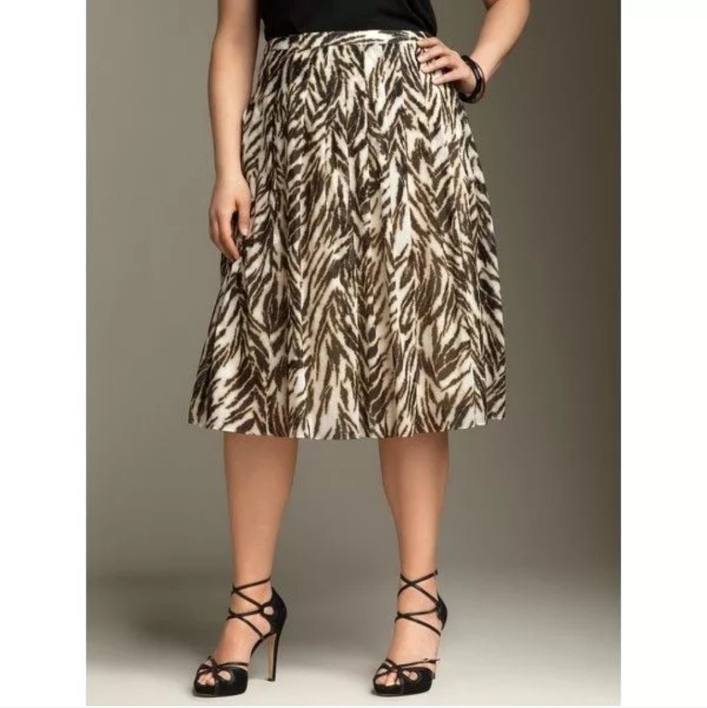 Talbots Tiger Zebra Animal Print Midi Skirt A-Line Cotton 6 Classic Safari